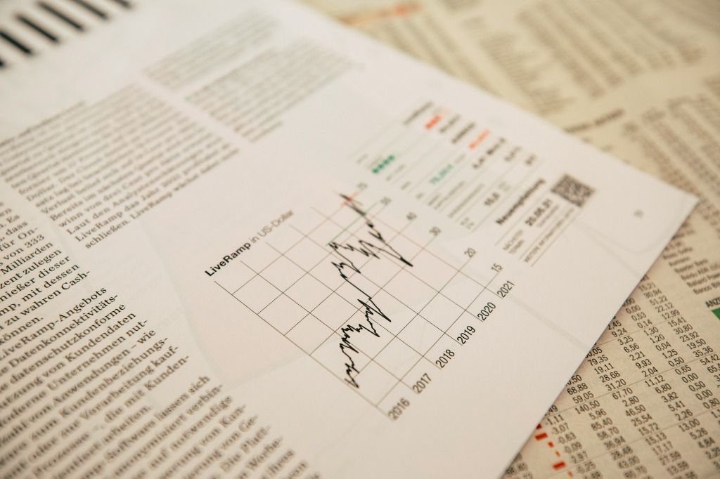 Earnings report on a desk with financial charts